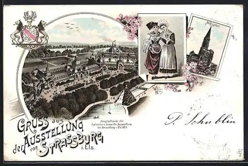 Lithographie Strassburg i. Els., Ausstellung 1895, Hauptgebäude der Industrie- und Gewerbe-Ausstellung