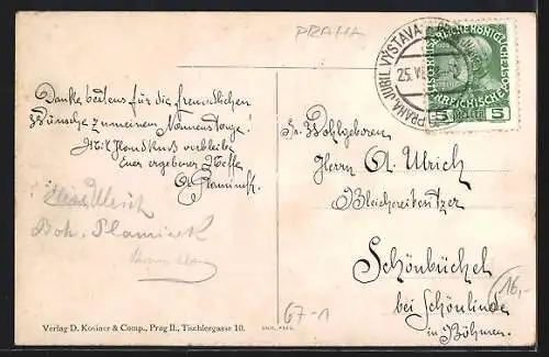 AK Prag, Jubilejni Vystava 1908, Ausstellung, Frau begrüsst Gäste