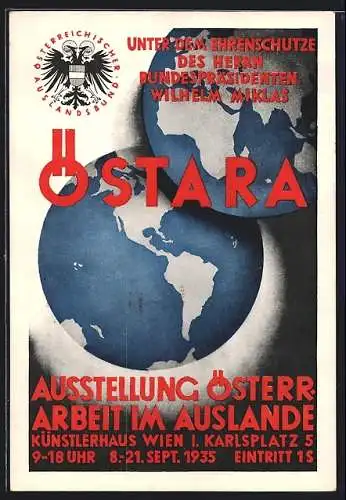 AK Wien, Ausstellung Östara 1935, Österr. Arbeit im Auslande, Globus