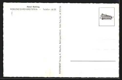 AK Koblenz, Deutsches Eck, Festung Ehrenbreitstein, Hotel Rehling
