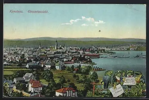 AK Konstanz, Gesamtansicht mit Bodensee und Fröschen beim Gesang