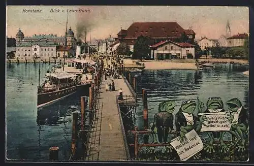 AK Konstanz, Blick vom Leuchtturm mit Fröschen beim Gesang