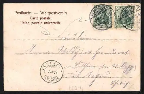 AK Konstanz, Hafenbucht, Dampfer & Frosch mit Vers