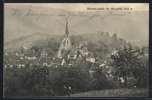 AK Bermersbach im Murgtal, Ortsansicht von einen Berg aus