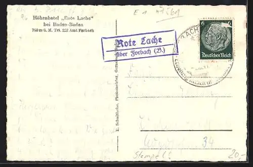 AK Forbach, Blick auf Höhenhotel Rote Lache