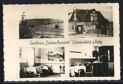 AK Schmiedefeld a. Rstg., Gasthaus Schöne Aussicht in vier Bildern