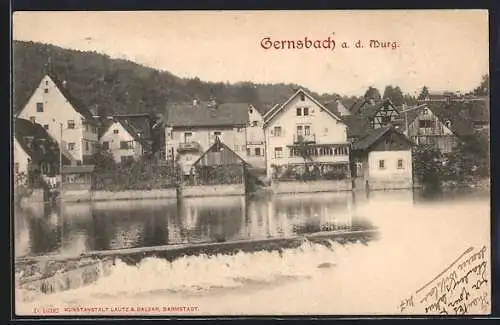 AK Gernsbach a. d. Murg, Ortsansicht mit Fluss