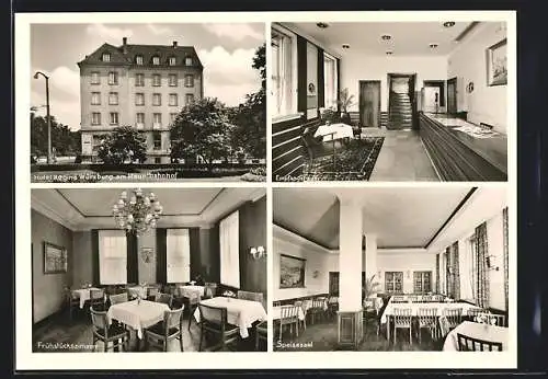 AK Würzburg, Hotel Regina am Hauptbahnhof, Empfangsraum, Frühstückszimmer, Speisesaal