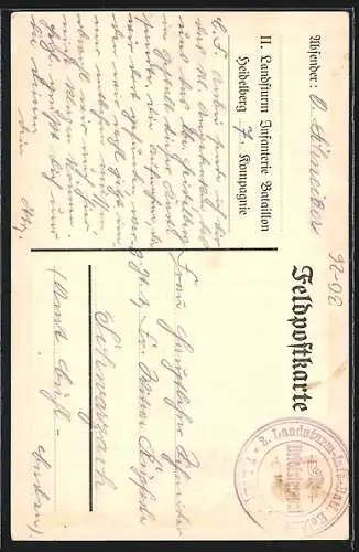 AK Eisernes Kreuz dem II. Landsturm-Bataillon Heidelberg mit Beschreibund 1914