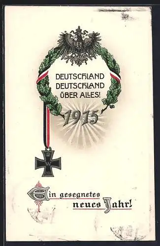 AK Neujahrsgruss, Eisernes Kreuz, Reichsadler, Eichenkranz