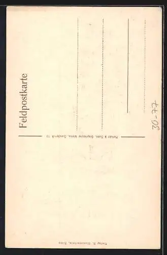 AK Soldat mit schweren Gepäck marschiert an die Front
