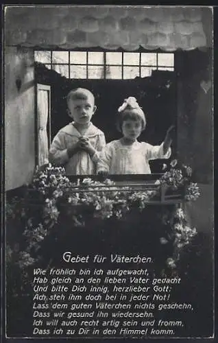 AK Zwei Kinder am Fenster mit Gebet für Väterchen, Propaganda