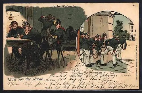 Künstler-AK Soldaten in der Wachstube