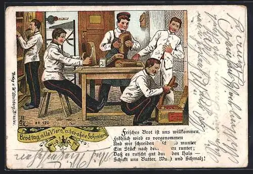AK Soldaten beim Brottag, alle Viere, aber ohne Schmiere