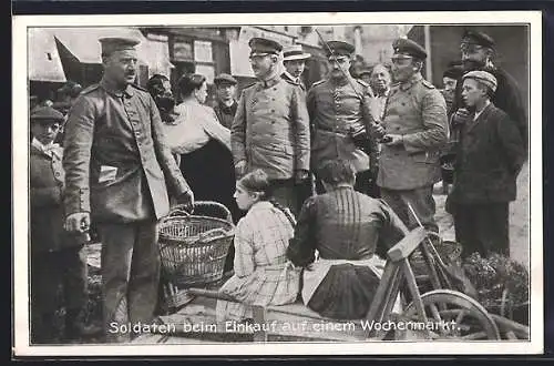 AK Soldaten beim Einkauf auf einem Wochenmarkt einer besetzten Ortschaft