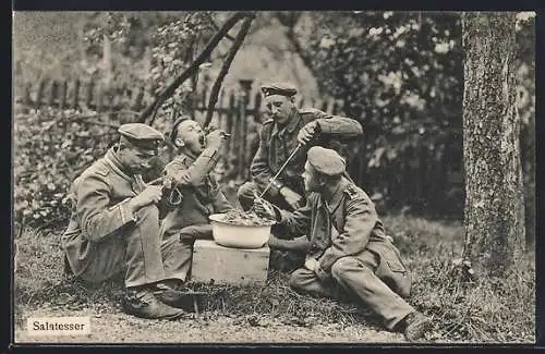 AK Soldaten im 1. Weltkrieg als Salatesser