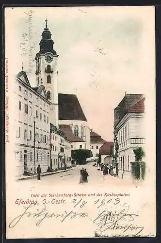 AK Eferding /O.-Oester., Teil der Starhemberg-Strasse und des Kirchenplatzes