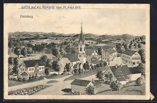 Künstler-AK Freinberg, Ortsansicht mit Kirche