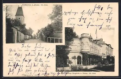 AK Feldkirchen a. Donau, Strassenpartie und Schloss Bergheim