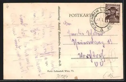 AK Kircham /O.-Oe., Ortspartie mit Pferdewagen