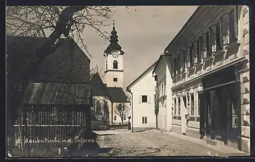 AK St. Marienkirchen a. d. Polsenz, Strassenpartie mit Kirche