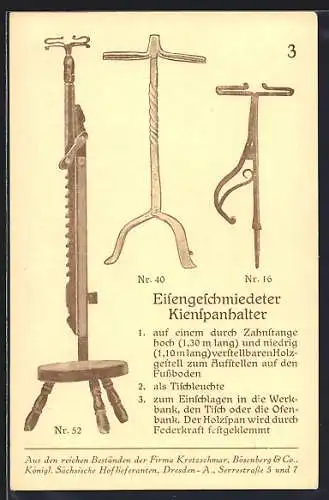 AK Dresden, Reklame für Lampen der Firma Kretzschmar, Bösenberg & Co., Serrestrasse 5 und 7, Geschm. Kienspanhalter