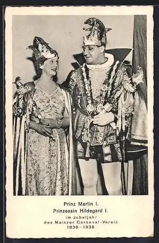 AK Mainz, Prinz Martin I. & Prinzessin Hildegard I. beim Karneval 1938