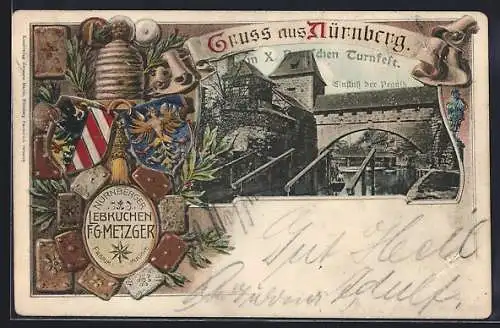 Lithographie Nürnberg, Einfluss der Pegnitz, Lebkuchen