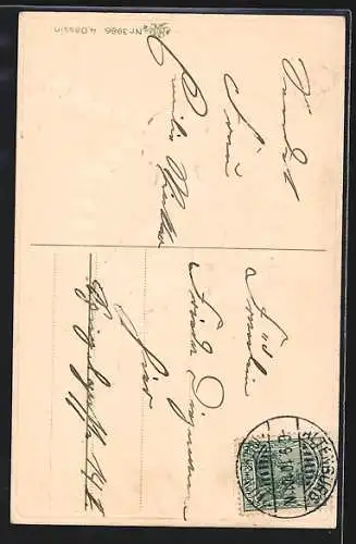 Präge-AK Junge schaukelt auf einer Blumengirlande, Glückwunsch zum Geburtstag