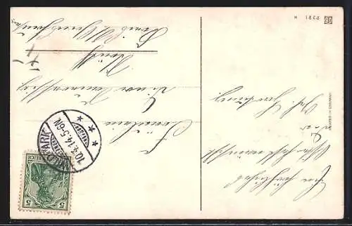 Künstler-AK Küken vor einer Eierschale, Passepartout mit Weidenzweig