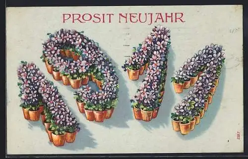 Präge-AK Jahreszahl 1911 mit Blumen, Prosit Neujahr