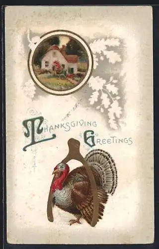 AK Truthahn und herbstliches Haus, Thanksgiving Greetings