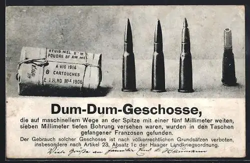 AK Dum-Dum-Geschosse, gefunden in den Taschen gefangener Franzosen