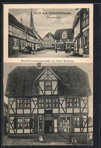 AK Gieboldehausen, Marktstrasse mit Kirchturm, Manufakturwarengeschäft v. Ernst Gerhardy