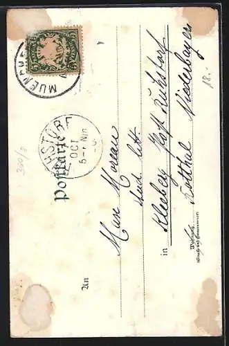 Lithographie München, Marienplatz mit Mariensäule