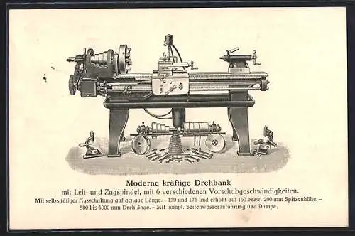 AK Karlsruhe, Maschinen und Werkzeuge Gebr. Ufer, Reklame für Drehbank