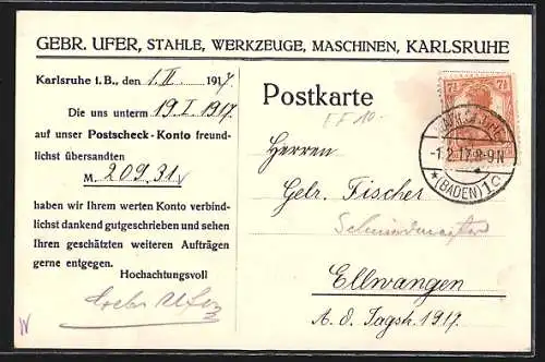 AK Karlsruhe, Maschinen und Werkzeuge Gebr. Ufer, Reklame für Drehbank