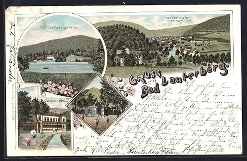 Lithographie Bad Lauterberg, Wiesenbeekerteich, Wasserheilanstalt, Lautenberger Quelle