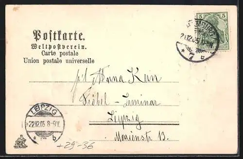 Passepartout-Lithographie Hamburg, Rathaus in einer Muschel