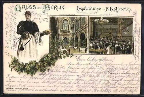 Lithographie Berlin, Gasthaus Hopfenblüthe, Unter den Linden 27