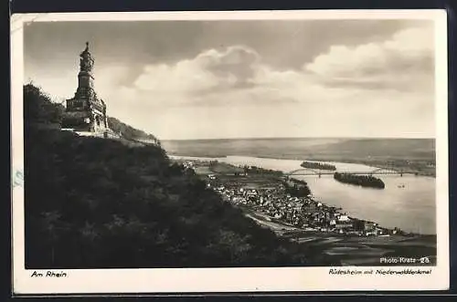 AK Rüdesheim /Rhein, Teilansicht mit Niederwalddenkmal