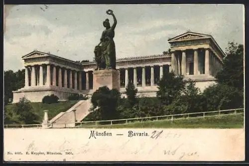 AK München, Bavaria-Skulptur vor der Ruhmeshalle