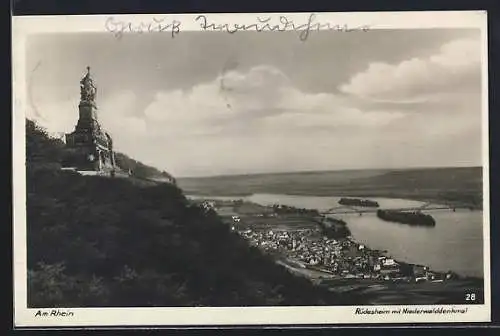 AK Rüdesheim, Panorama mit Niederwalddenkmal
