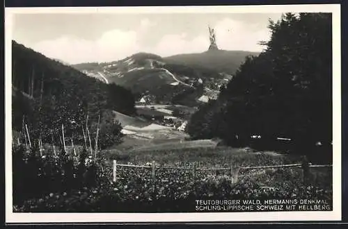 AK Schling /Lippische Schweiz, Hermanns-Denkmal im Teutoburger Wald mit Hellberg