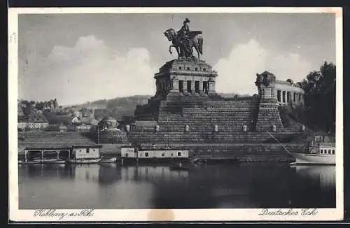 AK Koblenz a. Rh, Deutsches Eck mit Reiterstandbild