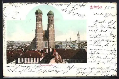 AK München, Frauenkirche mit Stadtpanorama aus der Vogelschau