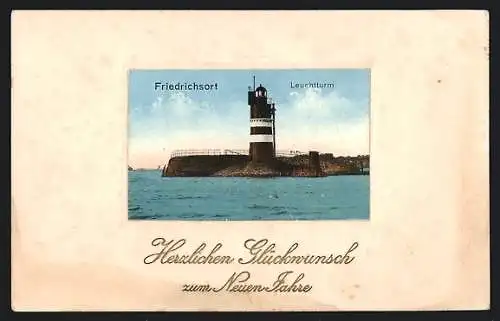 AK Friedrichsort, Leuchtturm mit Mole, Neujahrsgruss