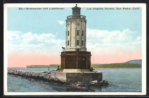 AK San Pedro, Calif., Los Angeles Harbour, Breakwater and Lighthouse