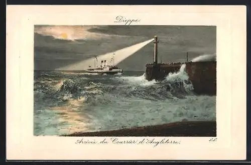 AK Dieppe, Arrivée du Courrier d`Angleterre, Leuchtturm