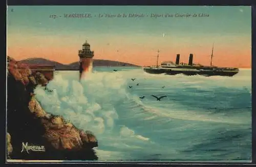 AK Marseille, Phare de la Désirade, Depart d`un Courrier de Chine